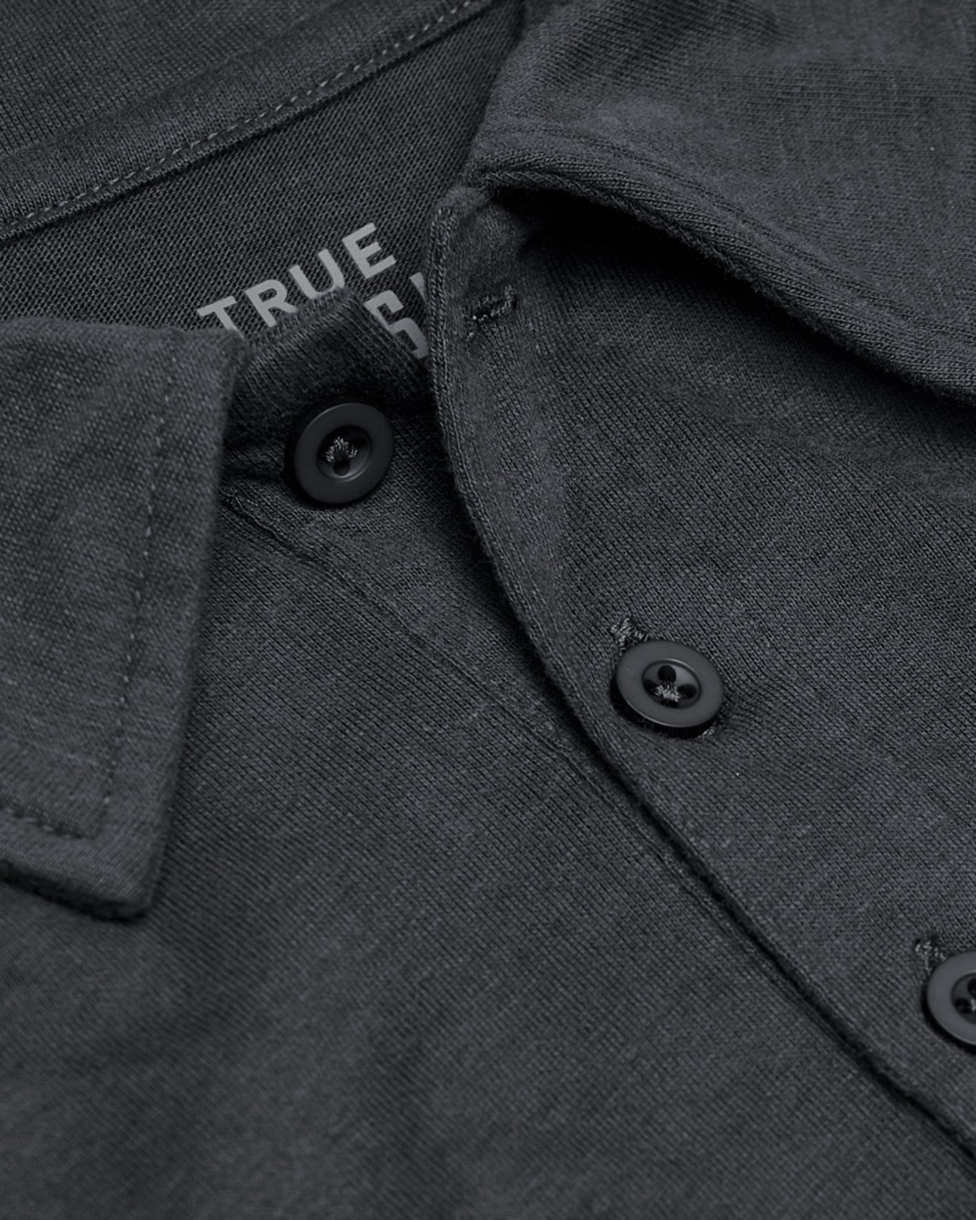 Tall Classic Polo 3-Pack: Close-up of dark-gray polo with collar and buttons.