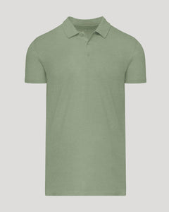 True ClassicDark Heather Bay Green Short Sleeve Tall Polo with classic collar and placket.