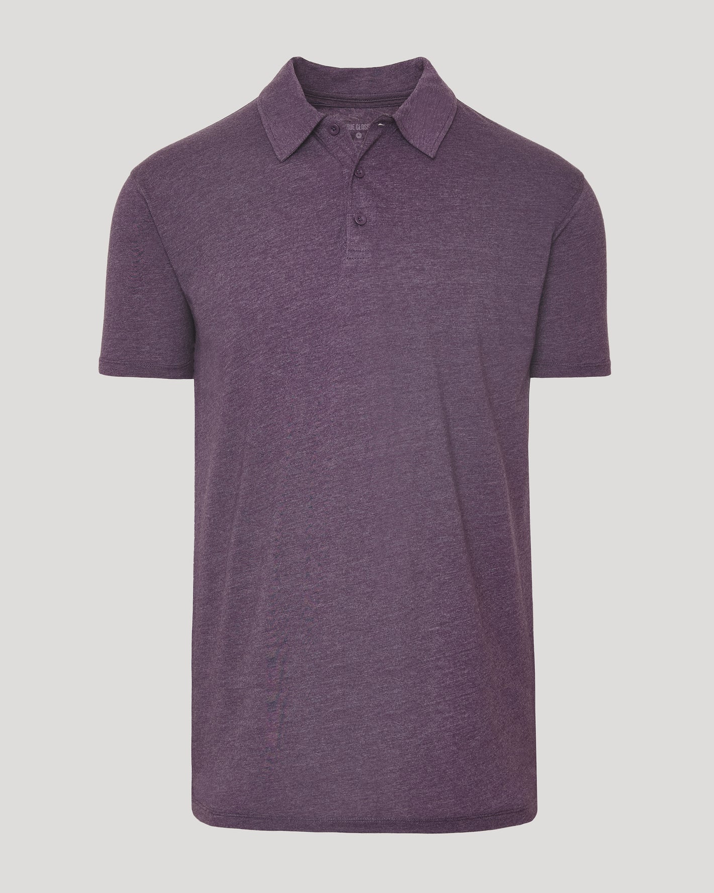 Dark Heather Plum Short Sleeve Tall Polo with classic collar and two-button placket.