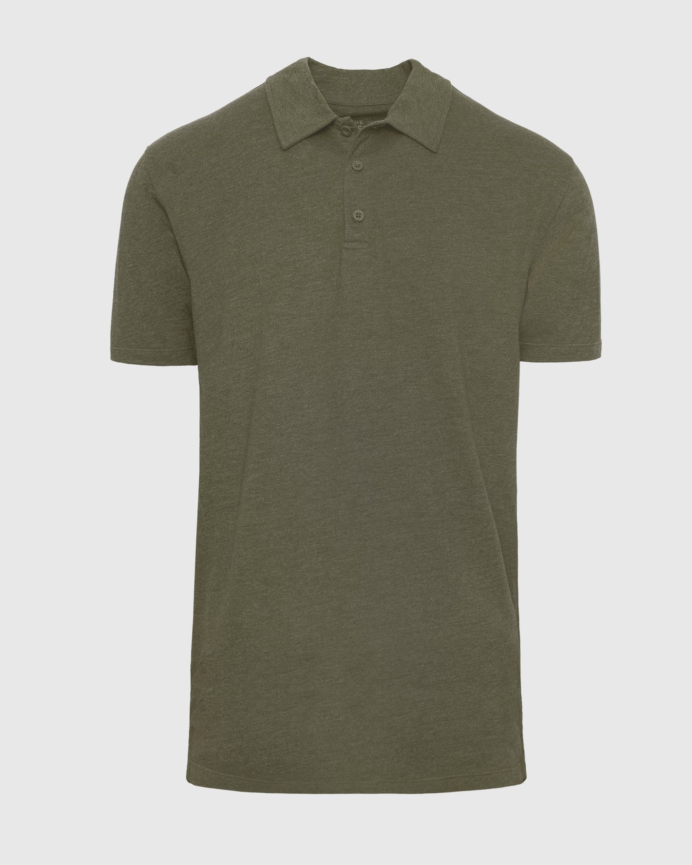 Heather Military Green Short Sleeve Tall Polo laid flat, showcasing classic design.
