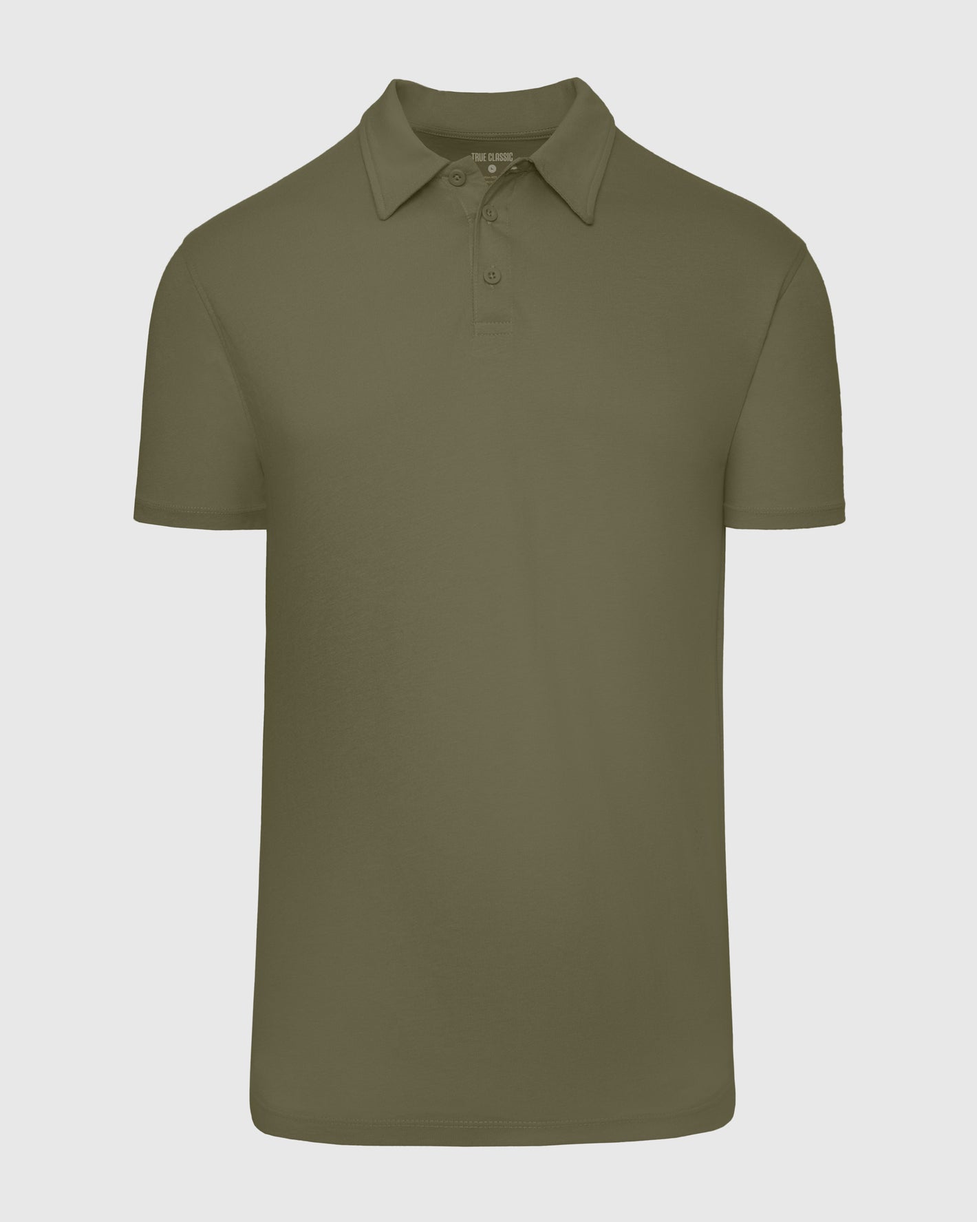 Military Green Short Sleeve Tall Polo with classic collar and button placket.