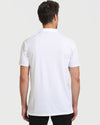 Back view of All White Tall Classic Polo.