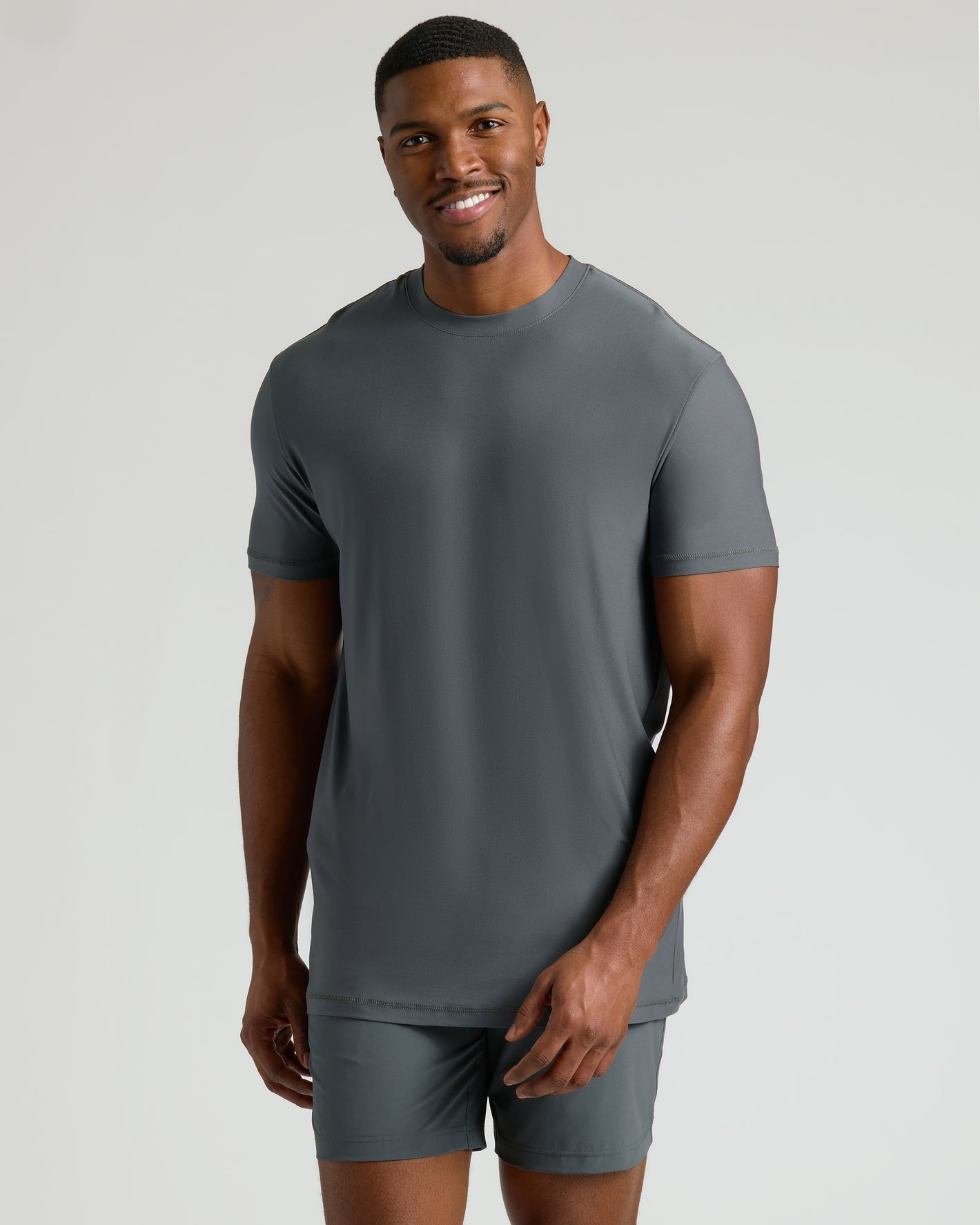 Man wearing Timeless Tall Active Crew 6-Pack in slate-gray.
