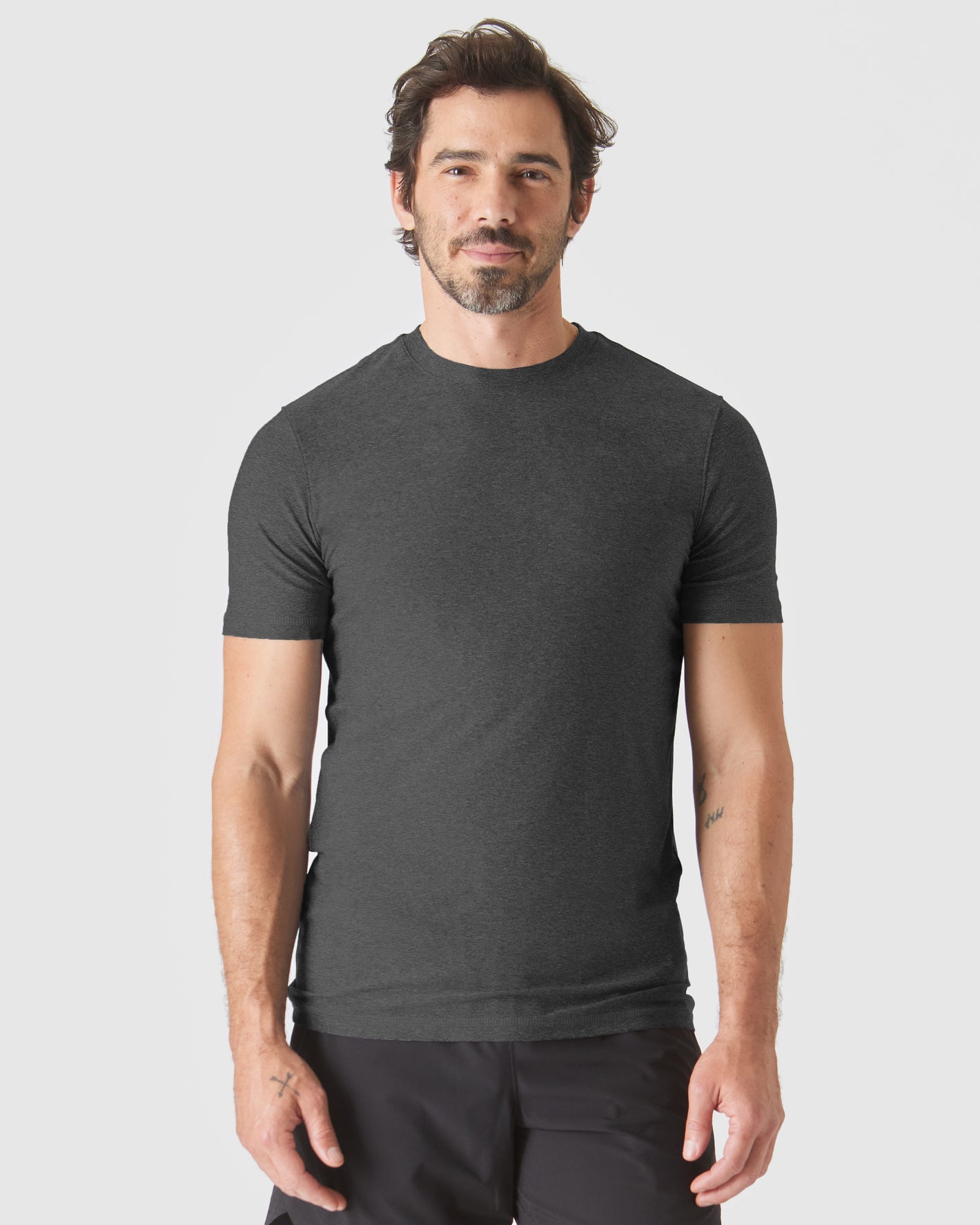 Man wearing Charcoal Heather Gray Tall Active Crew Neck 2.0 T-shirt.