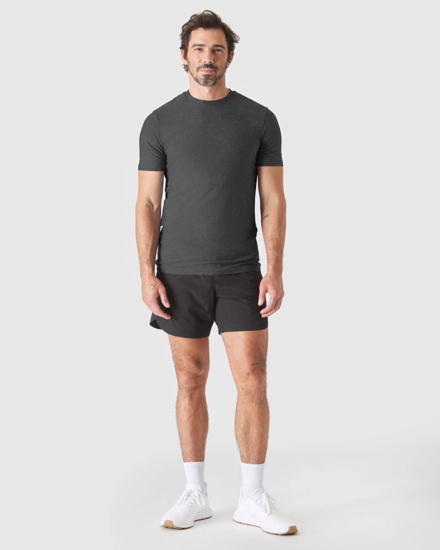 Neutral Short Sleeve Tall Active Crew 3-Pack on model in athletic gear.