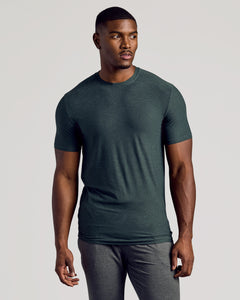 True ClassicDark Heather Forest Tall Active Crew Neck 2.0 on model.