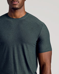 True ClassicDark Heather Forest Tall Active Crew Neck 2.0 on model.