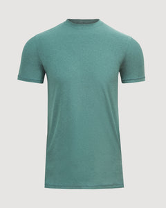 True ClassicEvergreen Tall Active Crew Neck 2.0, heathered teal T-shirt, laid flat.
