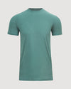Evergreen Tall Active Crew Neck 2.0, heathered teal T-shirt, laid flat.