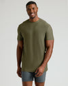 Tall Active Crew 3-Pack model in olive-green tee and gray shorts, smiling.