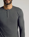 Carbon Tall Classic Long Sleeve Henley on bearded man with tattoos.