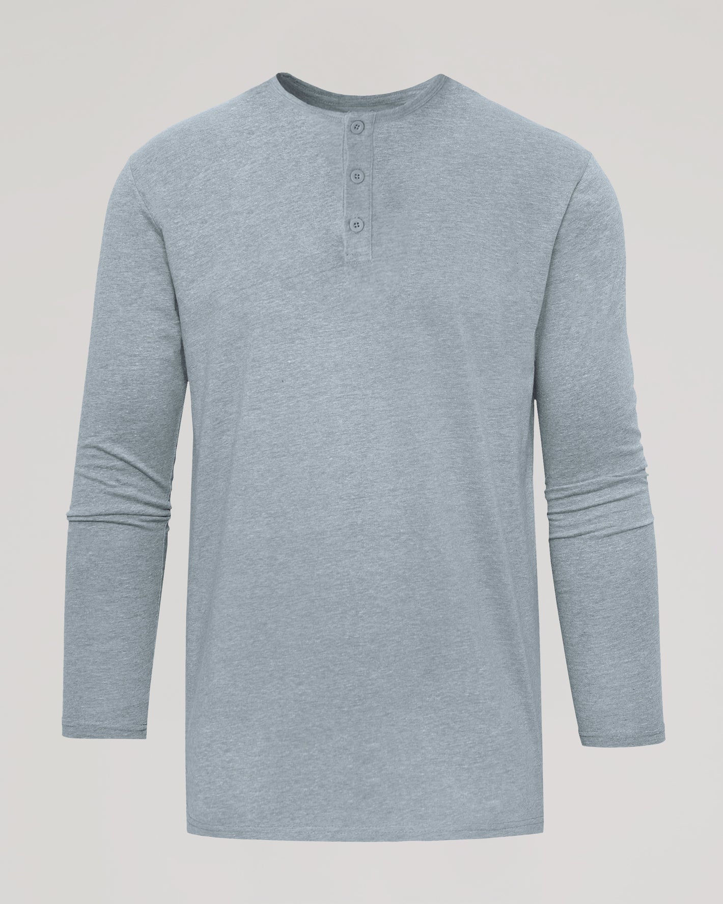 Heather Gray Tall Classic Long Sleeve Henley with button placket.