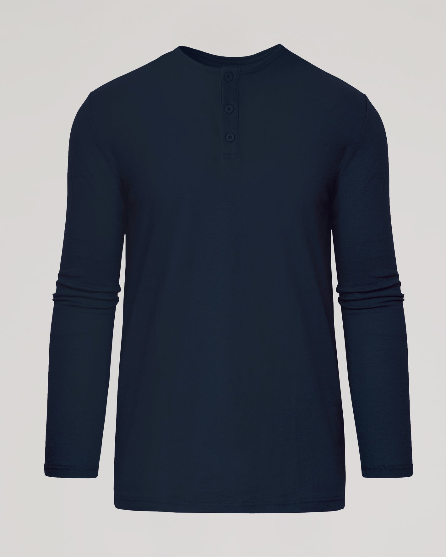 Navy Long Sleeve Tall Classic Henley with three-button placket.
