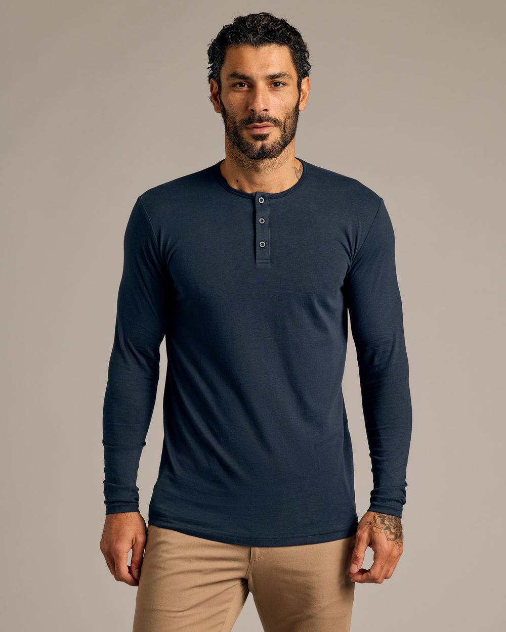 Navy Long Sleeve Tall Classic Henley