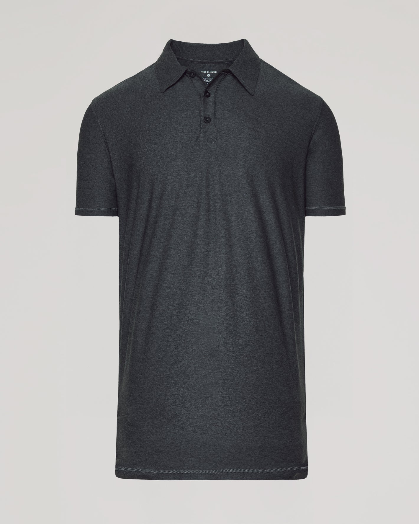Charcoal Heather Gray Short Sleeve Tall Active Polo with classic collar and placket.