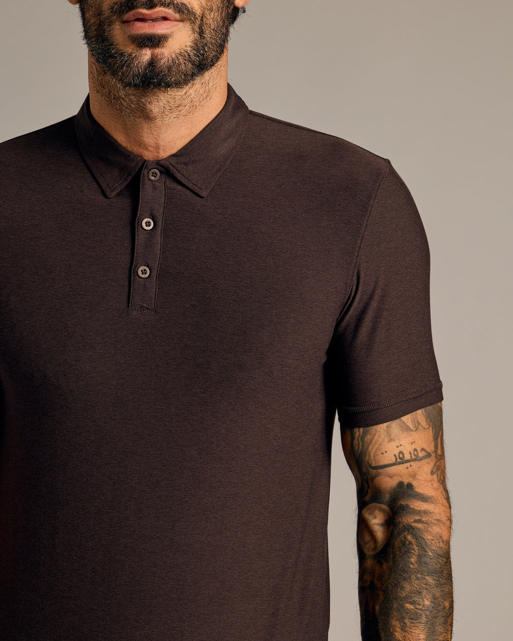 Dark Heather Cocoa Short Sleeve Tall Active Polo