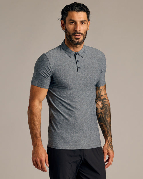 Heather Navy Short Sleeve Tall Active Polo