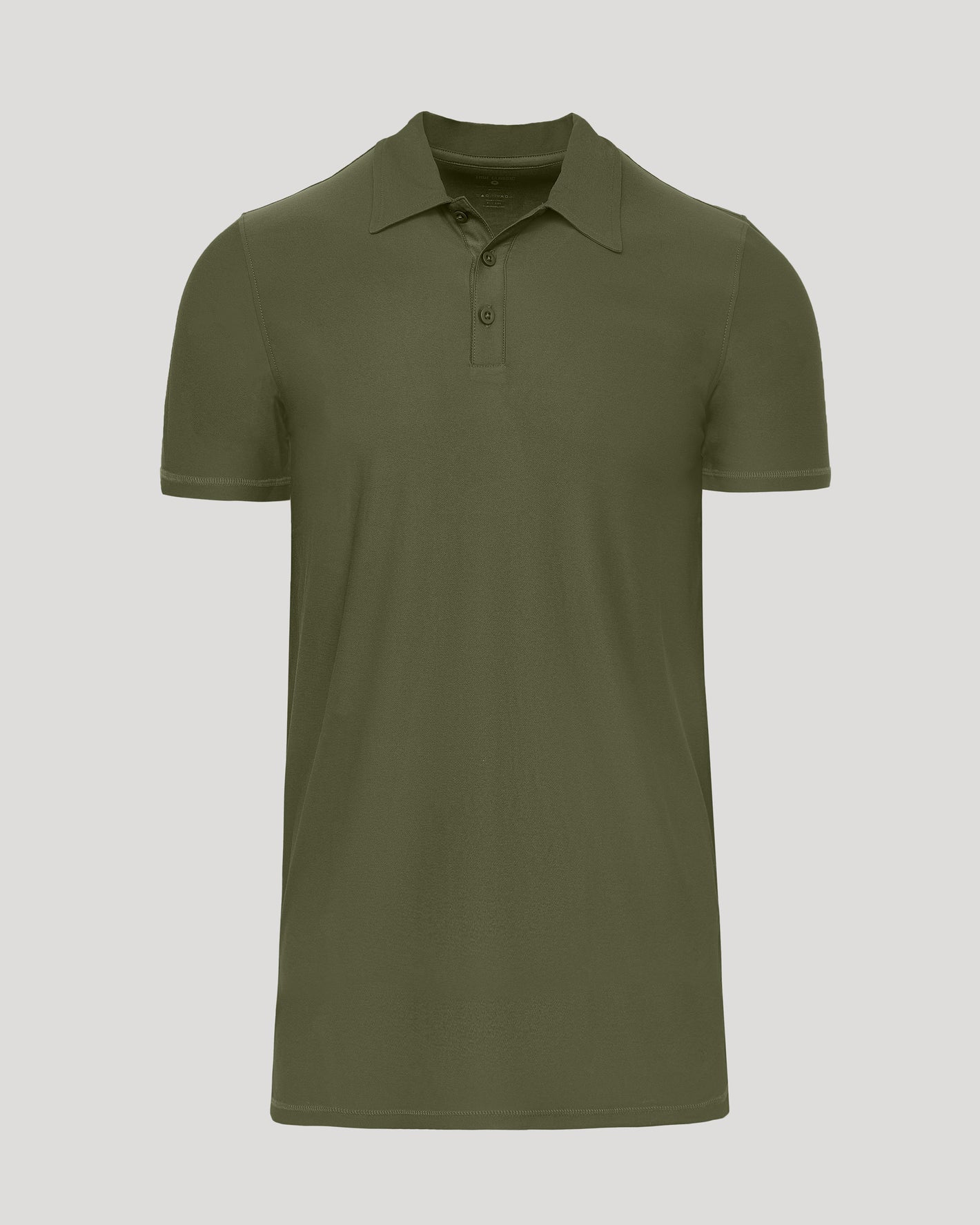 Military Green Short Sleeve Tall Active Polo with classic collar and three-button placket.