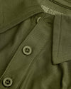 Military Green Short Sleeve Tall Active Polo's collar and button detail.