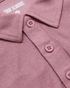 Quartz Rose Short Sleeve Tall Active Polo with fold-over collar and button placket.