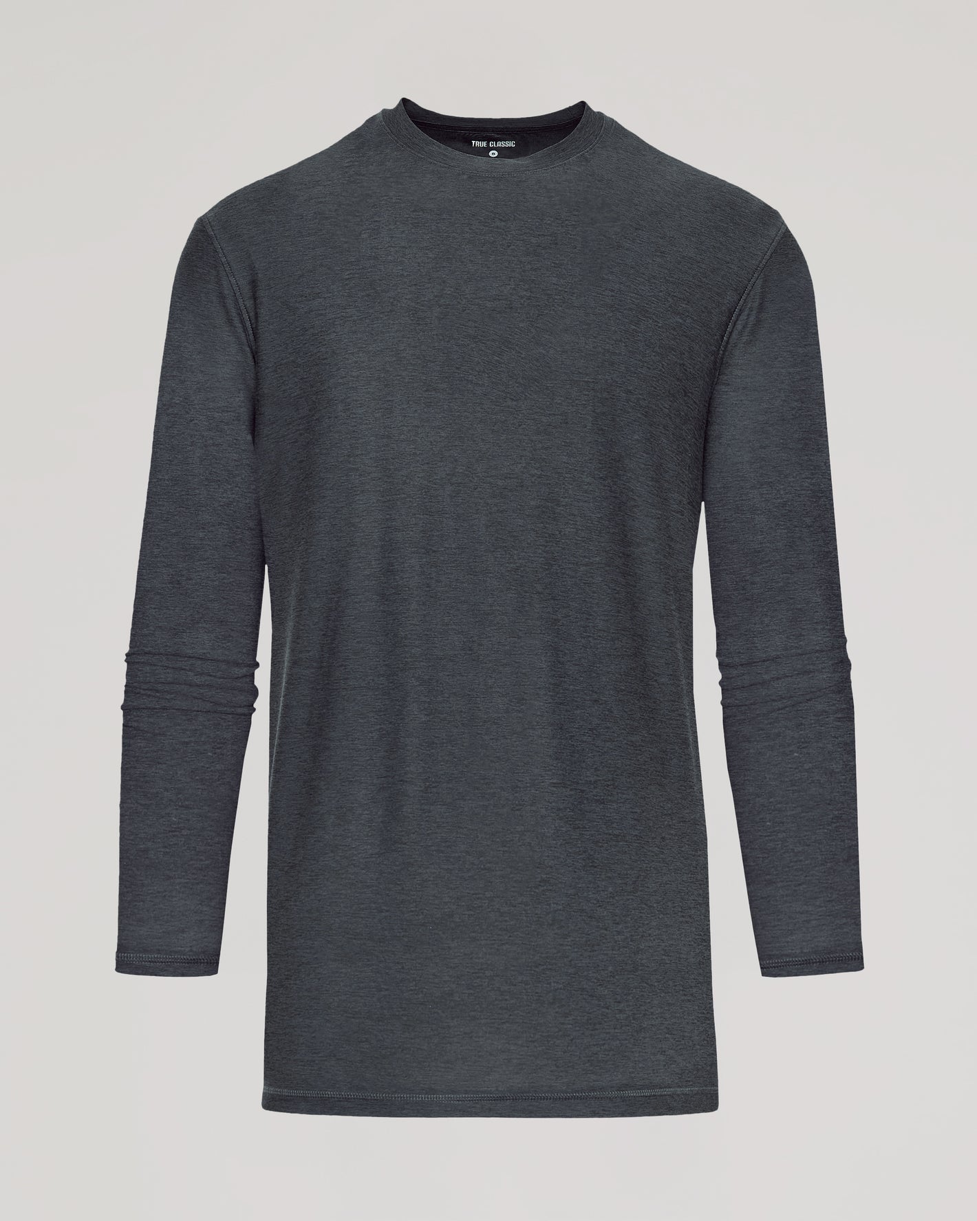Charcoal Heather Gray Long Sleeve Tall Active Crew laid flat.