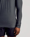 Charcoal Heather Gray Long Sleeve Tall Active Crew on athlete in motion.