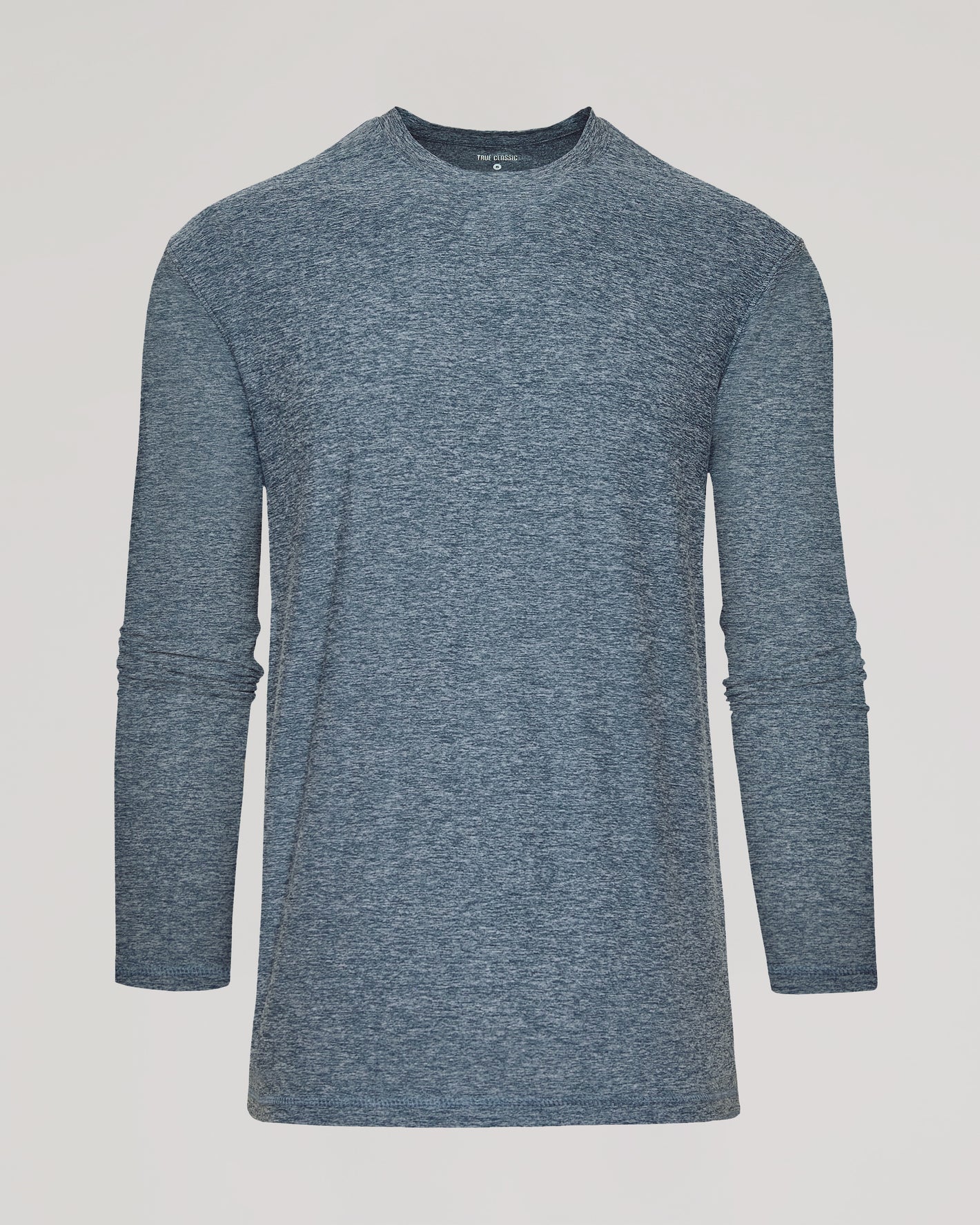 Heather Navy Long Sleeve Tall Active Crew, lightweight knit, crew-neck design.