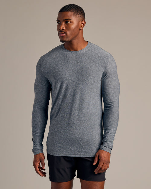 Heather Navy Long Sleeve Tall Active Crew