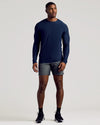 Navy Long Sleeve Tall Active Crew worn by a standing male model.