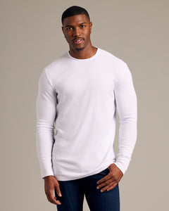 True ClassicWhite Long Sleeve Tall Waffle Crew