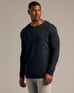 True ClassicBlack Tall Waffle Long Sleeve Henley