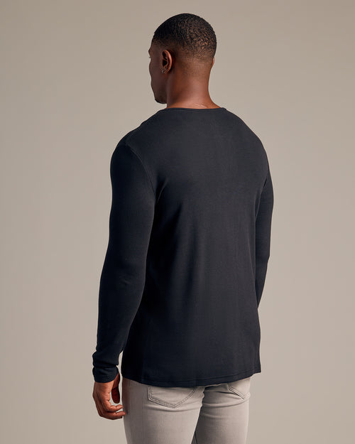 Black Tall Waffle Long Sleeve Henley