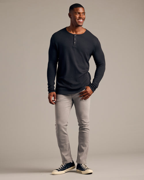 Black Tall Waffle Long Sleeve Henley