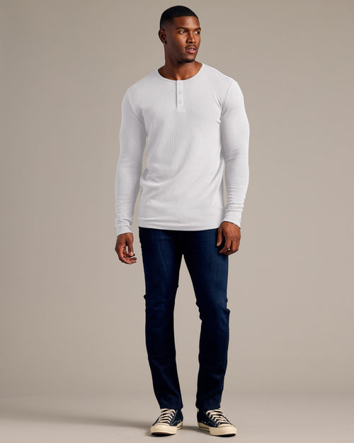 White Tall Waffle Long Sleeve Henley