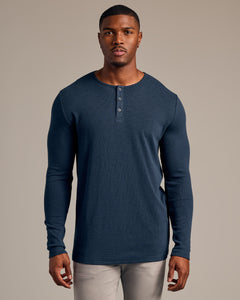 True ClassicNavy Tall Waffle Long Sleeve Henley