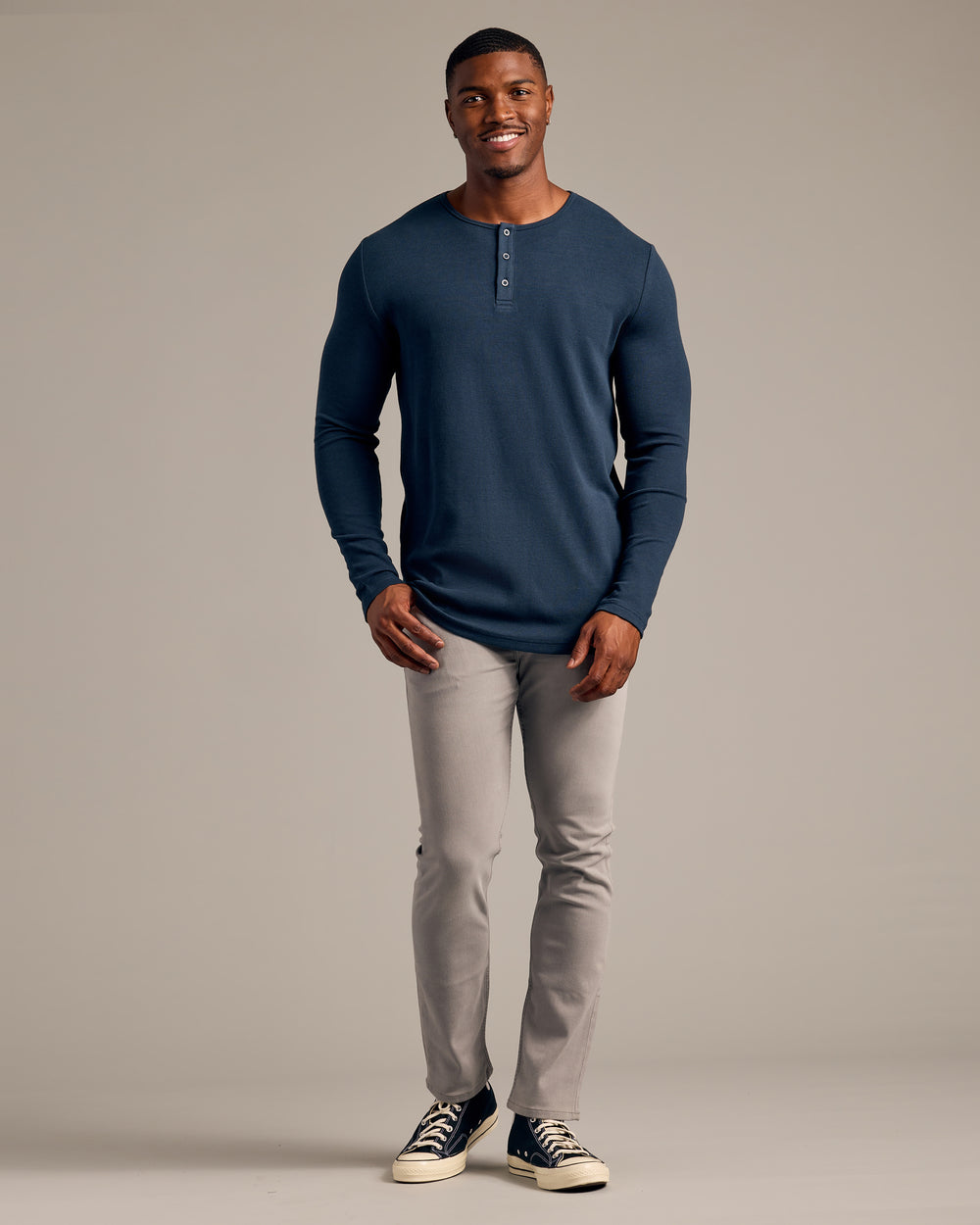 Navy Tall Waffle Long Sleeve Henley