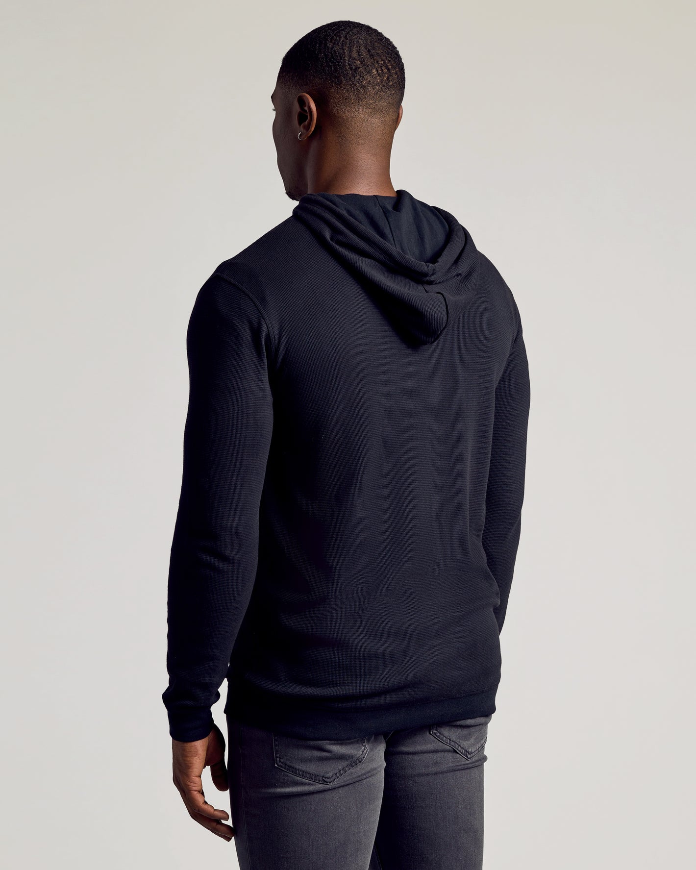 Black & Carbon Tall Waffle Hoodie 2-Pack, back view, textured knit.