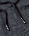 Carbon Tall Waffle Hoodie with black drawcords and shiny metal aglets.