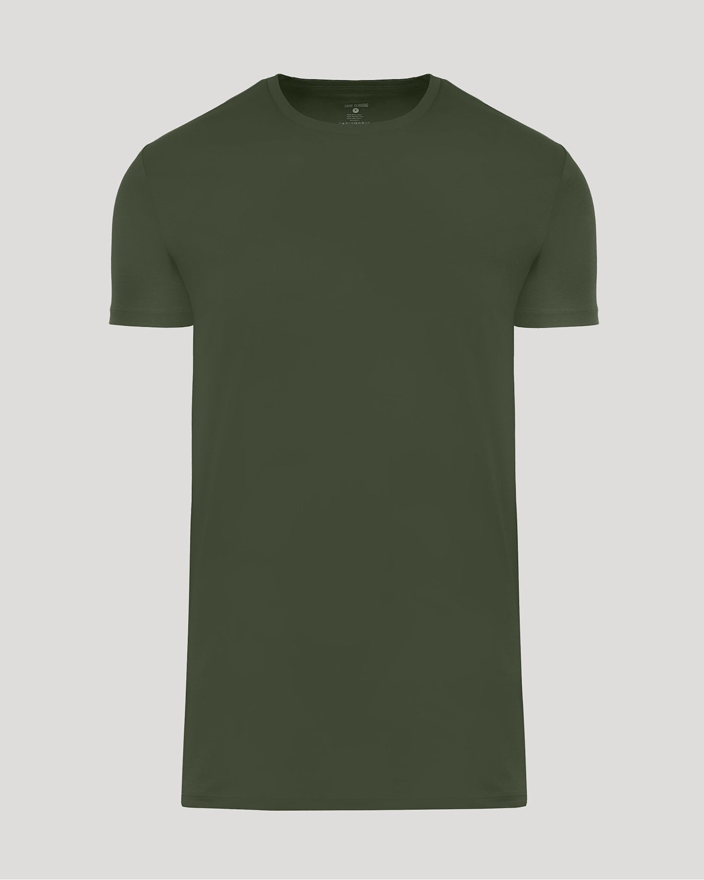 Grove Tall Pima Cotton Blend Crew in solid olive green, featuring a classic crew neck and comfortable short sleeves, perfect for men's basics wardrobe staples.