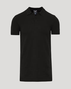 True ClassicBlack Tall Dressy Polo, short-sleeve, laid flat, light gray background.