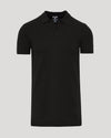 Black Tall Dressy Polo, short-sleeve, laid flat, light gray background.