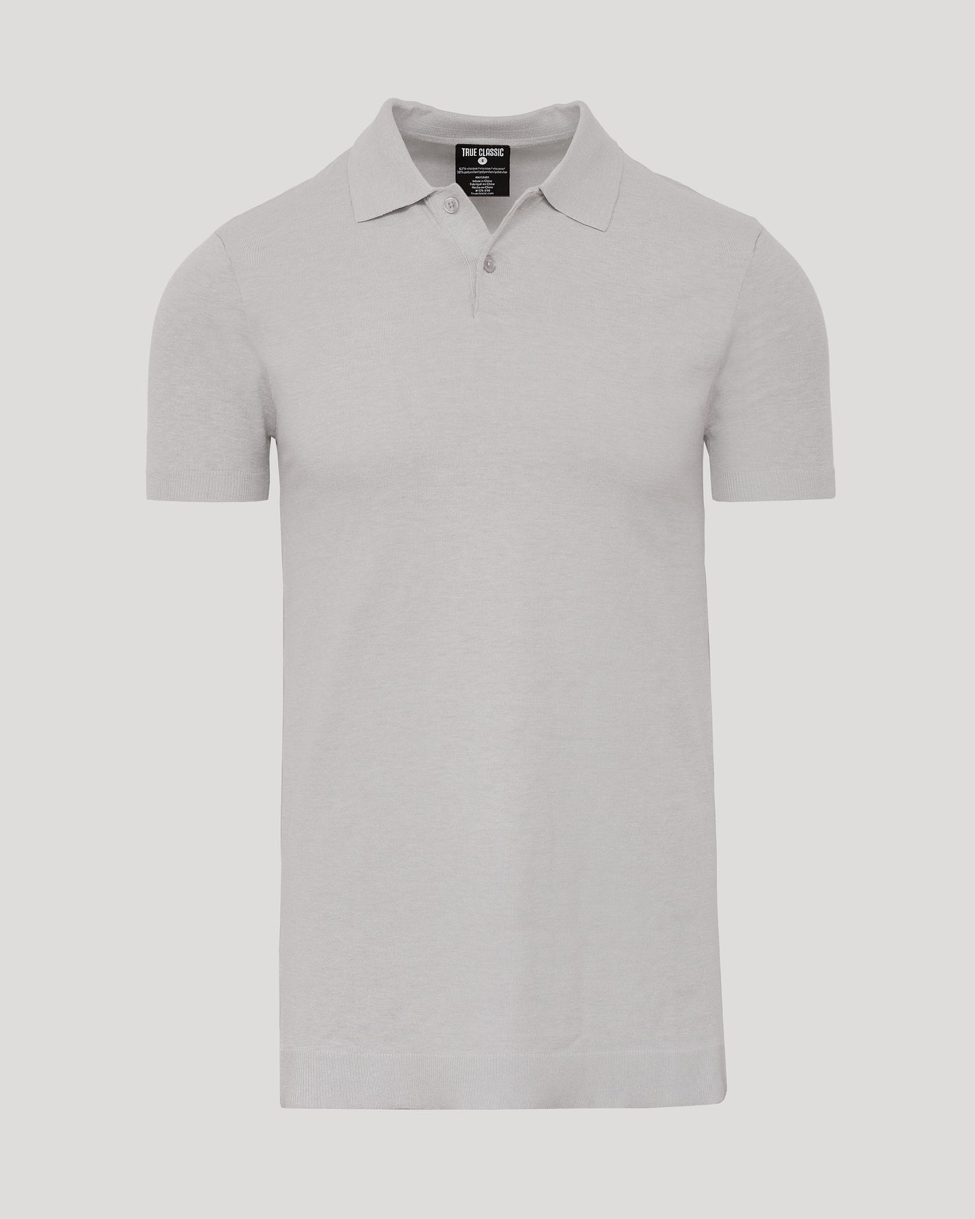 Heather Gray Tall Dressy Polo, short-sleeve with two-button placket and ribbed cuffs.