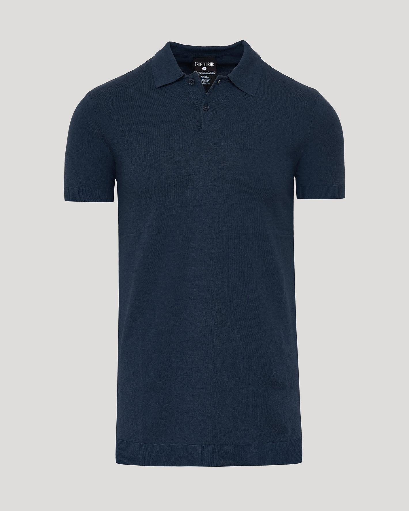 Navy Tall Dressy Polo with classic collar and ribbed cuffs.