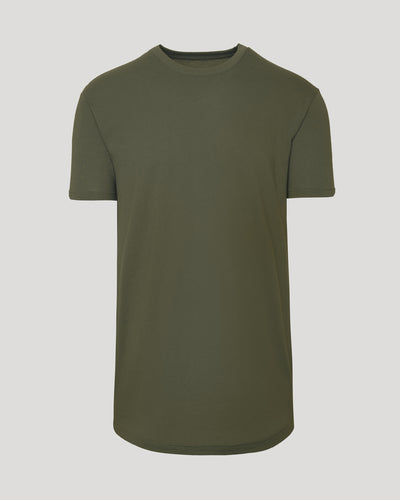 Hoher Klassischer Abgerundeter Saum Rundhals - Military Green