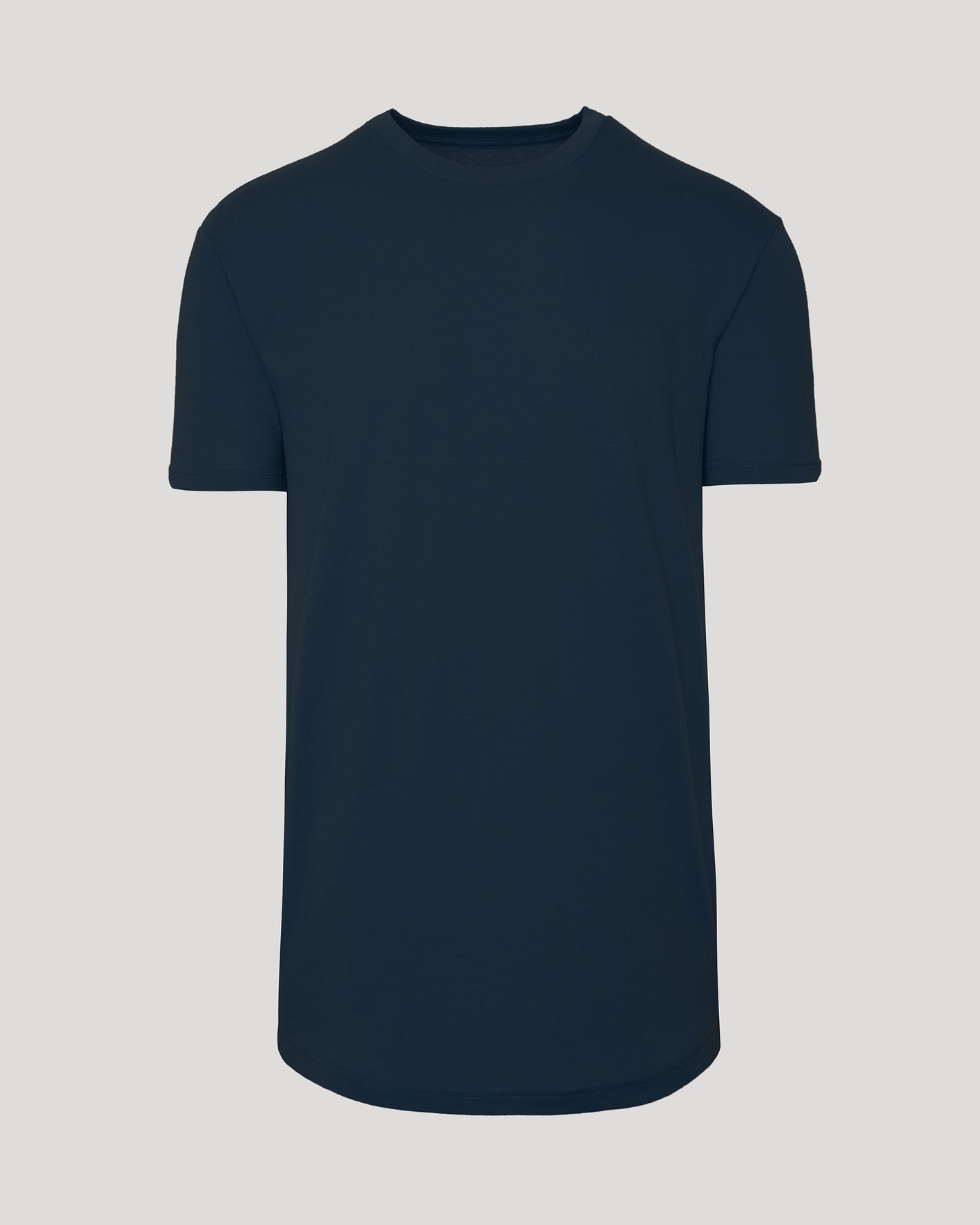 Navy Short Sleeve Tall Curved Hem Crew displayed front-on.
