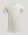 Moon Tall Active V-Neck, plain white, short-sleeve, laid out flat.