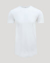 White Tall Pima Cotton Blend Curved Hem Crew shirt displayed on a neutral background, showcasing a clean, soft, and comfortable men's basics style.