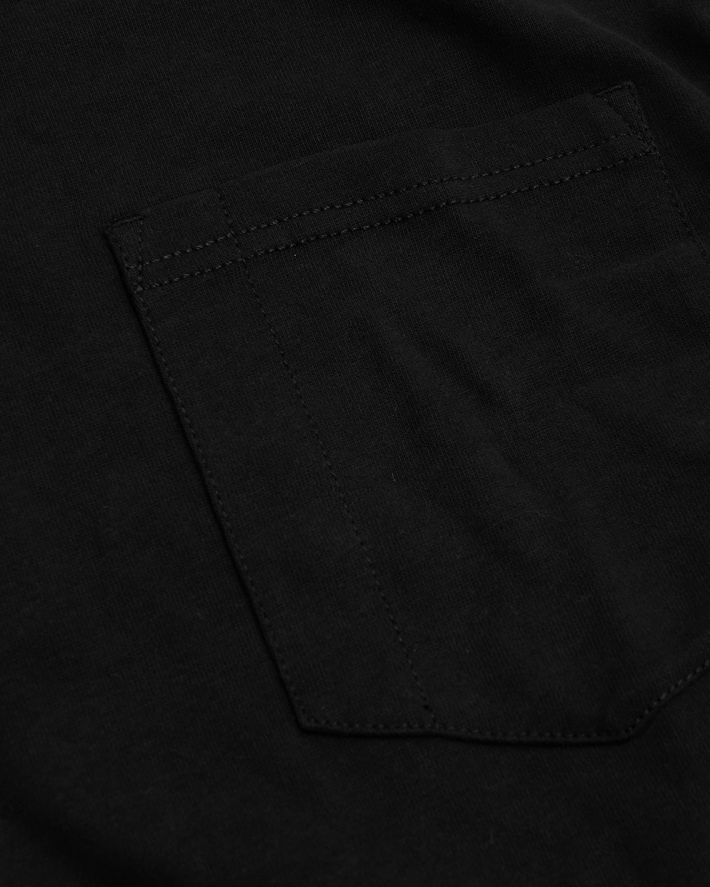 Black Tall Heavyweight Pocket Crew close-up, showcasing sturdy pocket stitching.