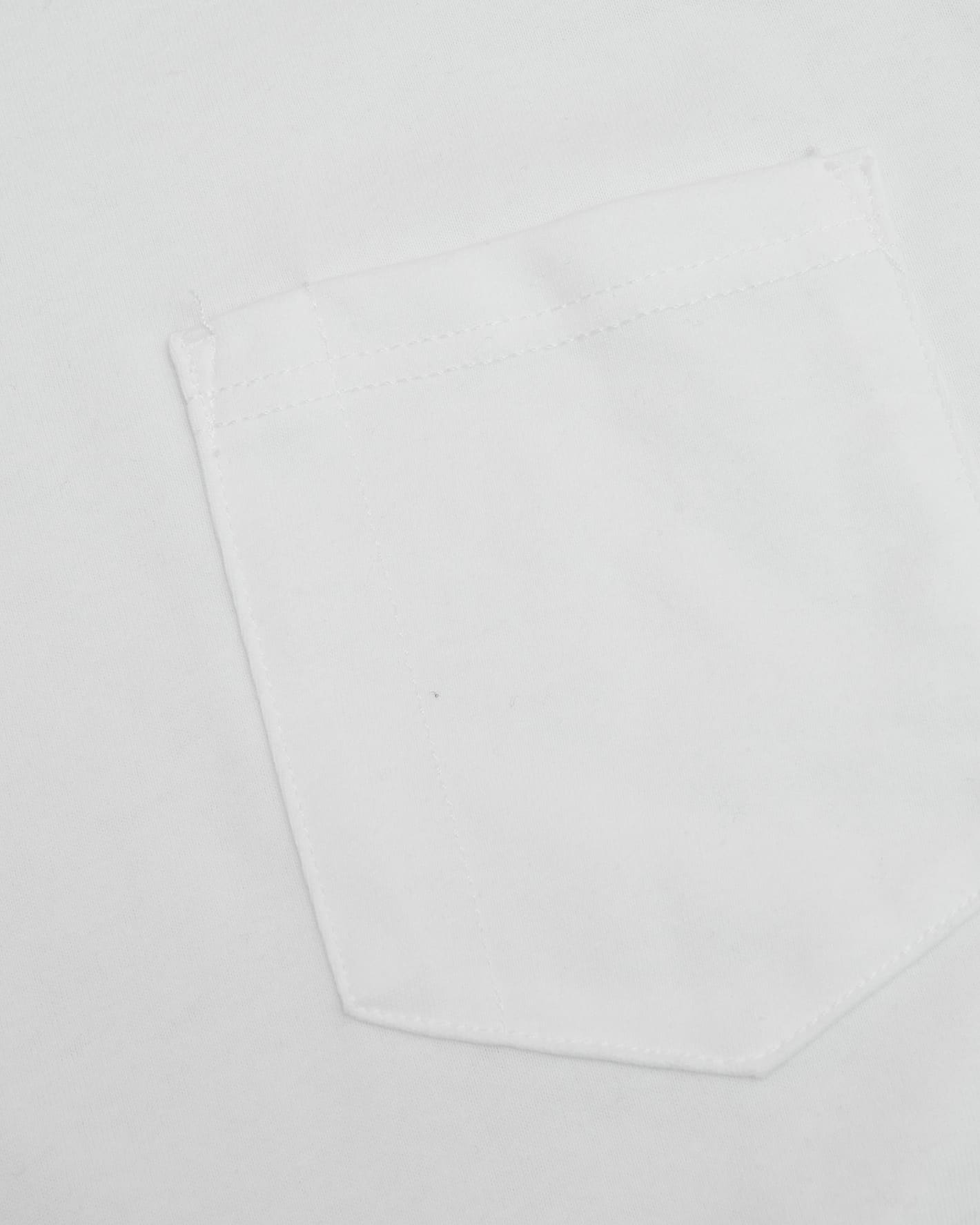 All White Tall Heavyweight Pocket Crew Neck close-up with pocket stitching.