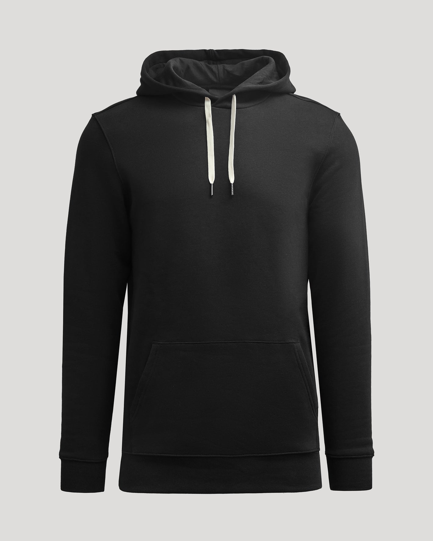 Black Tall Fleece French Terry Pullover Hoodie with white drawstrings.
